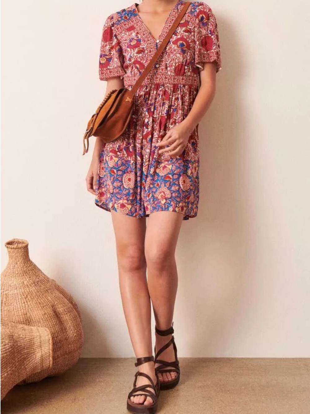 ba&sh Floral Print Mini Dress | Size M | Boho Parisian Babydoll Dress